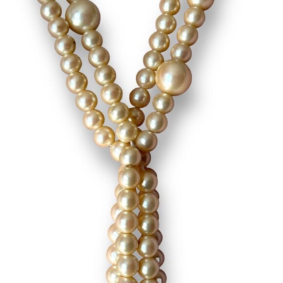 Lariat Double Strand Faux Pearl Teardrop Shape Dangle Tassel Necklace - Picture 4 of 9